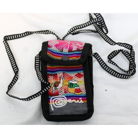 Peruvian Passport Pouch Wallet Phone Padded Native Textile Lanyard Llama Woman - Picture 1 of 6
